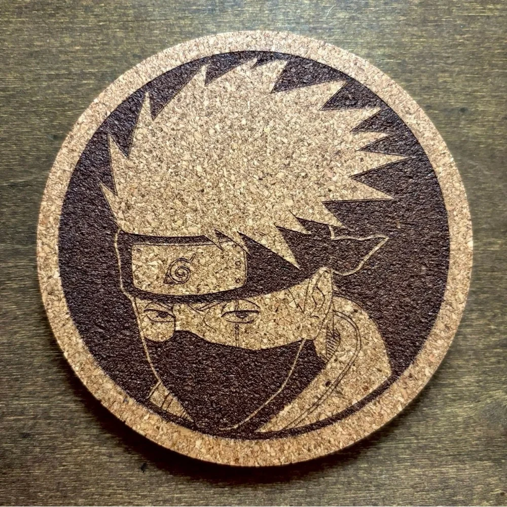 Naruto Kakashi Laser Engraved Cork Coasters Lot of 4